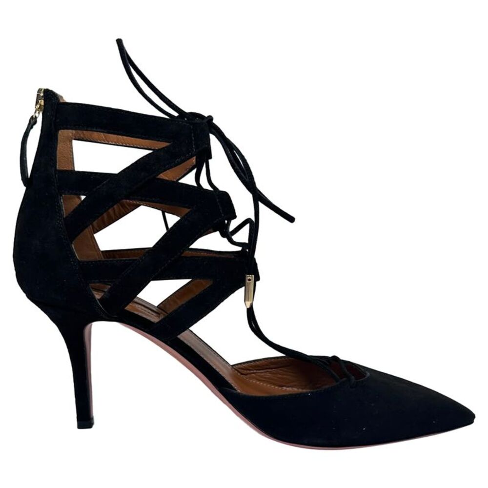 Aquazzura Belgravia Lace-Up Pumps in Black Suede